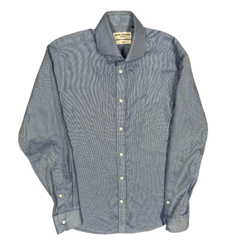 Spier & Mackay Handmade Slim Fit Dress Shirt Basketweave Pearl Buttons 15 Small